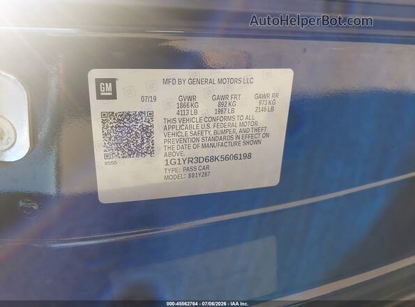 1G1YR3D68K5606198 2019 CHEVROLET CORVETTE Black ძრავის განყოფილების ხედი