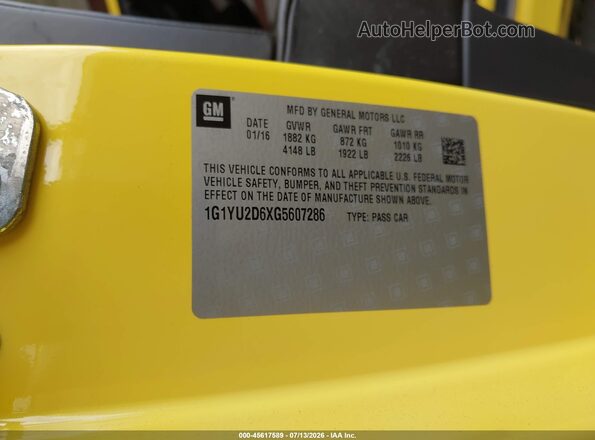 1G1YU2D6XG5607286 2016 CHEVROLET CORVETTE Yellow Вид підкапотного простору