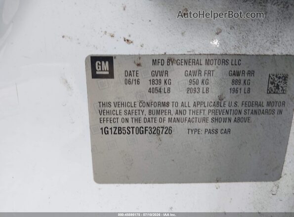1G1ZB5ST0GF326726 2016 CHEVROLET MALIBU White Շարժիչի բաժամունքի տեսք