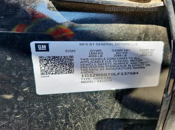 1G1ZB5ST0LF137584 2020 CHEVROLET MALIBU Black Vista del compartimento del motor