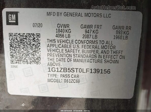 1G1ZB5ST0LF139156 2020 CHEVROLET MALIBU Purple Вид підкапотного простору