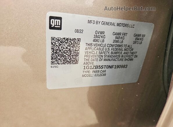 1G1ZB5ST0NF190983 2022 CHEVROLET MALIBU Gold Vista del compartimento del motor