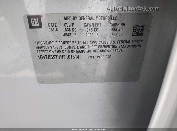 1G1ZB5ST1HF101314 2017 CHEVROLET MALIBU Silver Engine compartment view