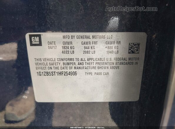 1G1ZB5ST1HF254906 2017 CHEVROLET MALIBU Blue Widok komory silnika