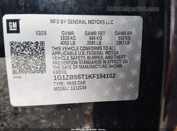 1G1ZB5ST1KF194102 2019 CHEVROLET MALIBU Black Շարժիչի բաժամունքի տեսք