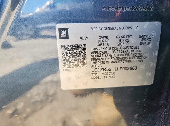 1G1ZB5ST1LF002663 2020 CHEVROLET MALIBU Charcoal Engine compartment view