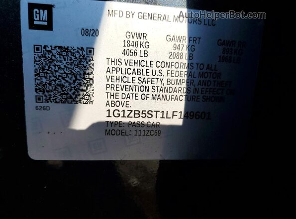 1G1ZB5ST1LF149601 2020 CHEVROLET MALIBU Gray ძრავის განყოფილების ხედი