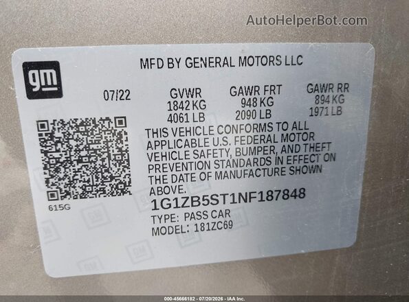 1G1ZB5ST1NF187848 2022 CHEVROLET MALIBU Champagne Вид подкапотного пространства