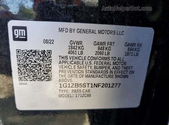 1G1ZB5ST1NF201277 2022 CHEVROLET MALIBU Black Widok komory silnika