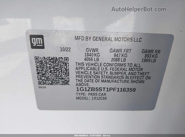 1G1ZB5ST1PF116359 2023 CHEVROLET MALIBU White Vista del compartimento del motor