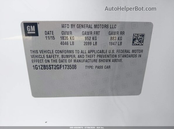1G1ZB5ST2GF173508 2016 CHEVROLET MALIBU White ძრავის განყოფილების ხედი
