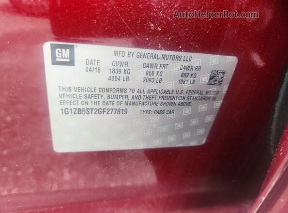 1G1ZB5ST2GF277819 2016 CHEVROLET MALIBU Maroon ძრავის განყოფილების ხედი