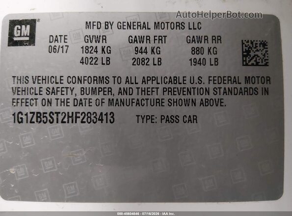 1G1ZB5ST2HF283413 2017 CHEVROLET MALIBU White Widok komory silnika