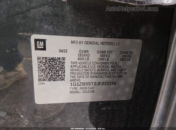 1G1ZB5ST2JF222195 2018 CHEVROLET MALIBU Gray Vista del compartimento del motor