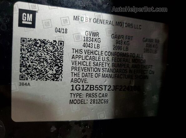1G1ZB5ST2JF224108 2018 CHEVROLET MALIBU Black Widok komory silnika