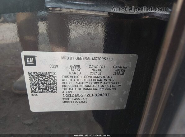 1G1ZB5ST2LF024297 2020 CHEVROLET MALIBU Черный Вид подкапотного пространства