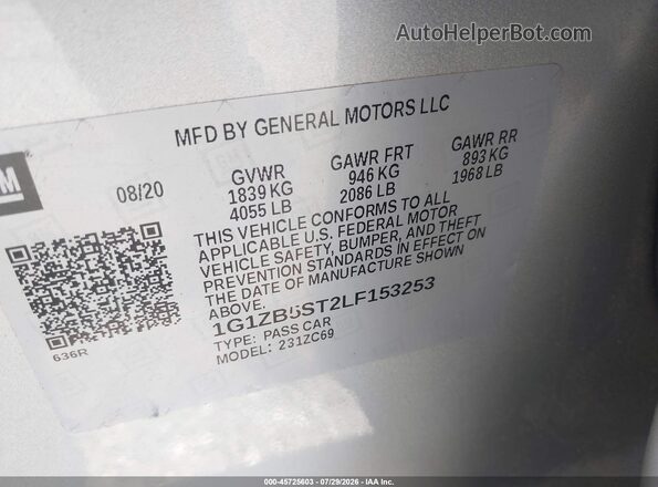 1G1ZB5ST2LF153253 2020 CHEVROLET MALIBU Silver Вид підкапотного простору