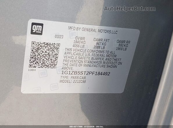 1G1ZB5ST2PF184492 2023 CHEVROLET MALIBU Gray Widok komory silnika