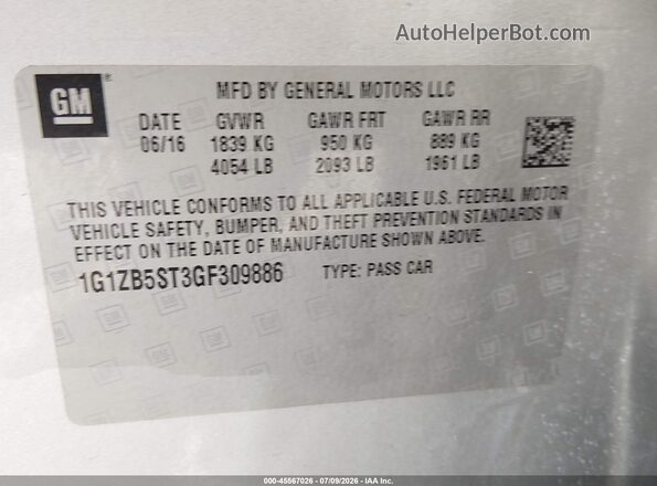 1G1ZB5ST3GF309886 2016 CHEVROLET MALIBU Gray Вид підкапотного простору
