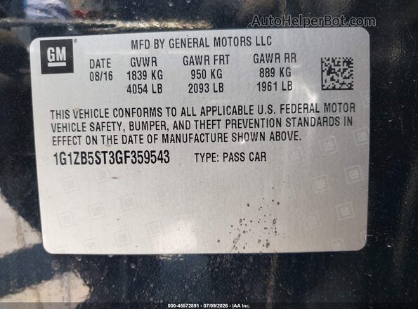 1G1ZB5ST3GF359543 2016 CHEVROLET MALIBU Черный Вид подкапотного пространства