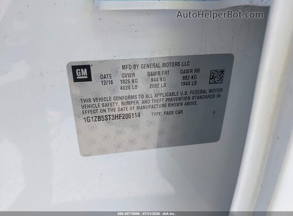 1G1ZB5ST3HF206114 2017 CHEVROLET MALIBU Белый Вид подкапотного пространства