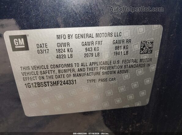 1G1ZB5ST3HF244331 2017 CHEVROLET MALIBU Black ძრავის განყოფილების ხედი
