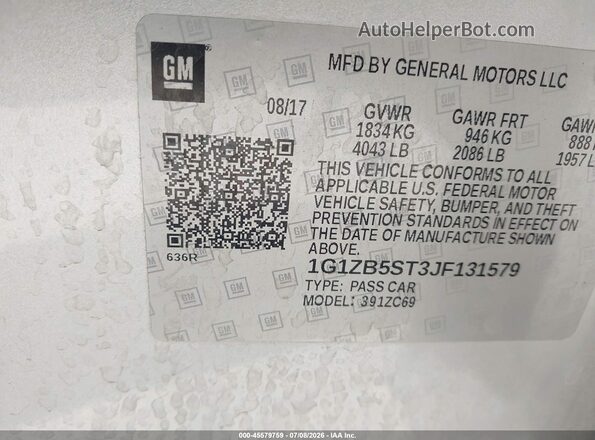 1G1ZB5ST3JF131579 2018 CHEVROLET MALIBU Silver ძრავის განყოფილების ხედი