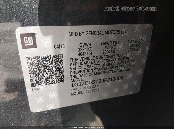 1G1ZB5ST3JF213408 2018 CHEVROLET MALIBU Gray Engine compartment view
