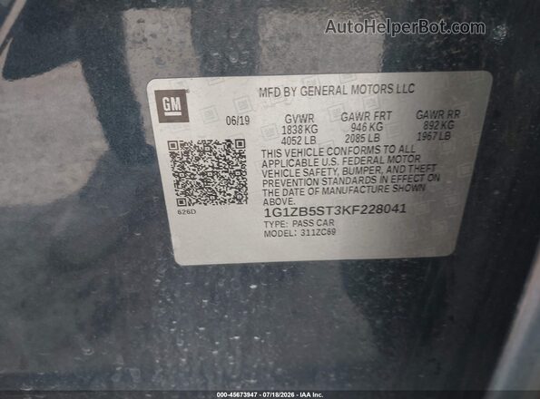 1G1ZB5ST3KF228041 2019 CHEVROLET MALIBU Blue ძრავის განყოფილების ხედი