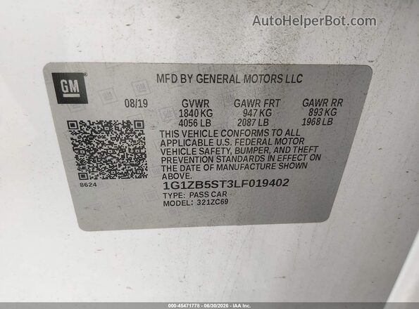 1G1ZB5ST3LF019402 2020 CHEVROLET MALIBU White Vista del compartimento del motor