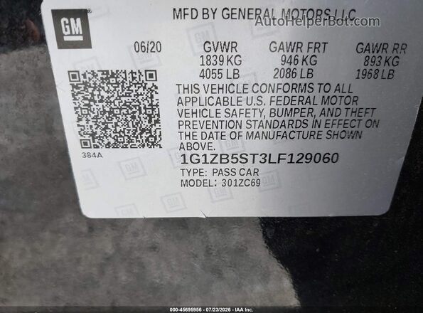 1G1ZB5ST3LF129060 2020 CHEVROLET MALIBU Black Vista del compartimento del motor