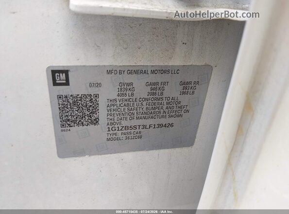 1G1ZB5ST3LF139426 2020 CHEVROLET MALIBU Белый Вид подкапотного пространства