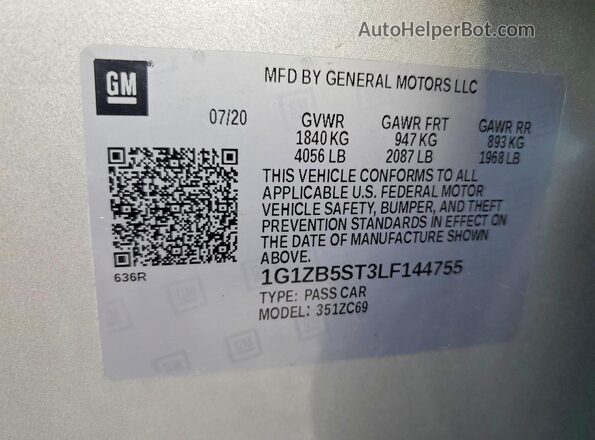 1G1ZB5ST3LF144755 2020 CHEVROLET MALIBU Silver Engine compartment view