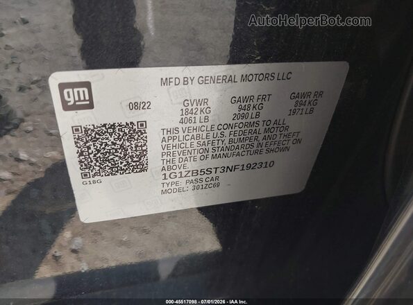 1G1ZB5ST3NF192310 2022 CHEVROLET MALIBU Черный Вид подкапотного пространства