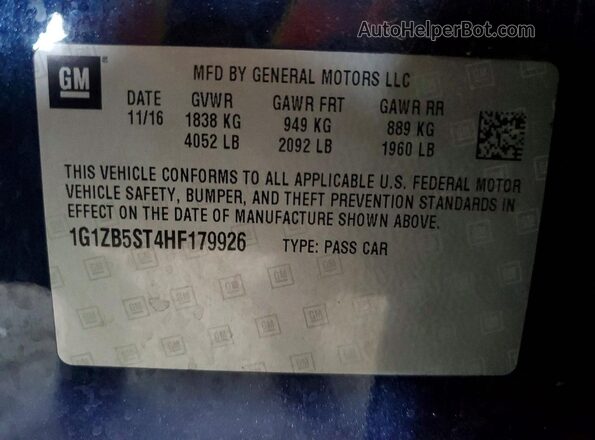 1G1ZB5ST4HF179926 2017 CHEVROLET MALIBU Blue Vista del compartimento del motor