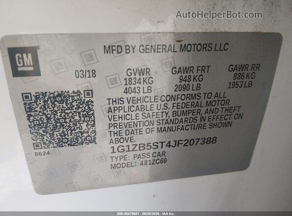 1G1ZB5ST4JF207388 2018 CHEVROLET MALIBU White Widok komory silnika