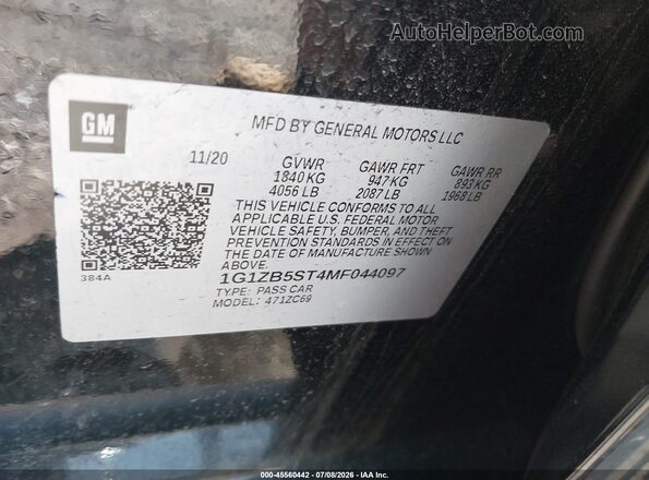 1G1ZB5ST4MF044097 2021 CHEVROLET MALIBU Black Vista del compartimento del motor
