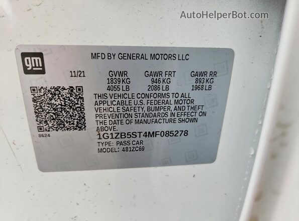1G1ZB5ST4MF085278 2021 CHEVROLET MALIBU White ძრავის განყოფილების ხედი