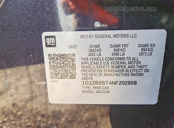1G1ZB5ST4NF202908 2022 CHEVROLET MALIBU Угольный Вид подкапотного пространства