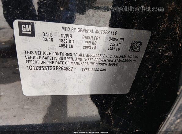 1G1ZB5ST5GF264837 2016 CHEVROLET MALIBU Black Widok komory silnika