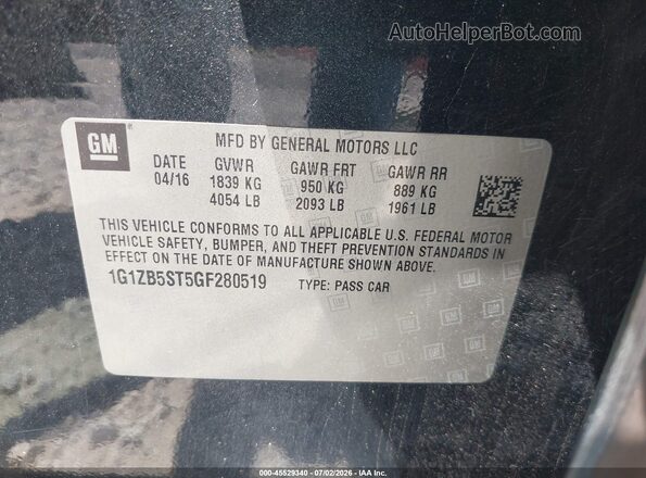 1G1ZB5ST5GF280519 2016 CHEVROLET MALIBU Black Engine compartment view