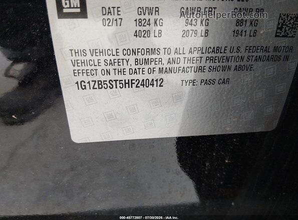 1G1ZB5ST5HF240412 2017 CHEVROLET MALIBU Черный Вид подкапотного пространства