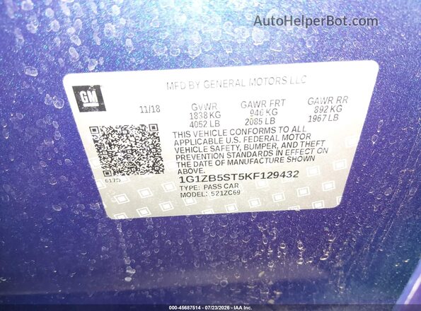 1G1ZB5ST5KF129432 2019 CHEVROLET MALIBU Blue ძრავის განყოფილების ხედი