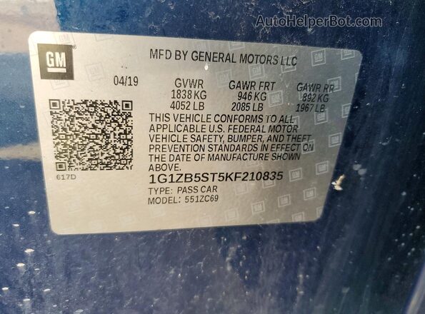 1G1ZB5ST5KF210835 2019 CHEVROLET MALIBU Blue Вид підкапотного простору