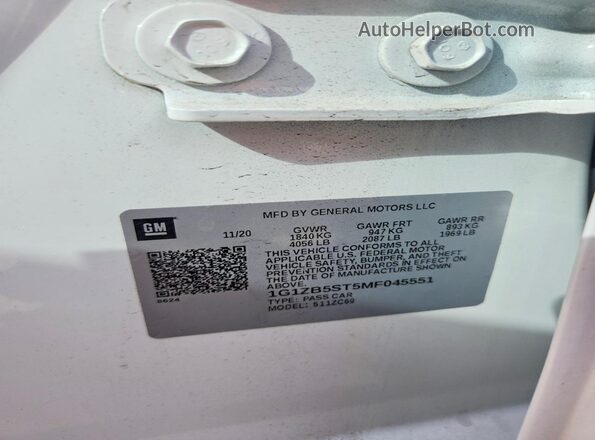 1G1ZB5ST5MF045551 2021 CHEVROLET MALIBU White ძრავის განყოფილების ხედი