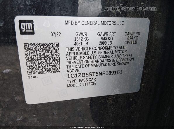 1G1ZB5ST5NF189151 2022 CHEVROLET MALIBU Dark Blue Շարժիչի բաժամունքի տեսք