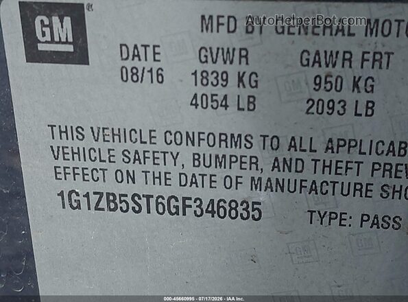 1G1ZB5ST6GF346835 2016 CHEVROLET MALIBU Blue Вид підкапотного простору