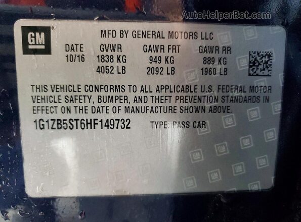 1G1ZB5ST6HF149732 2017 CHEVROLET MALIBU Blue Вид підкапотного простору