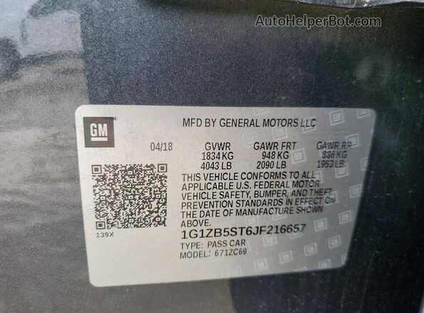 1G1ZB5ST6JF216657 2018 CHEVROLET MALIBU Серый Вид подкапотного пространства
