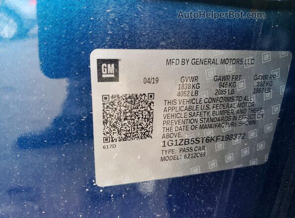 1G1ZB5ST6KF198372 2019 CHEVROLET MALIBU Blue Вид підкапотного простору